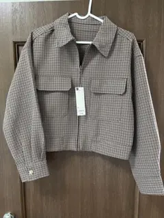 GU WOMEN ロング丈チェックジャケット Sサイズ ブラウン