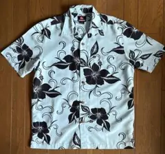 クイックシルバーアロハシャツ 水色 濃紺花柄 半袖