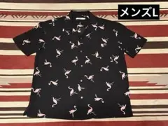 SUREVE フラミンゴ柄 半袖オープンシャツ ブラック