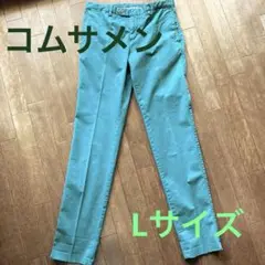 [コムサメン]グリーンスリムフィット チノパン メンズLサイズ