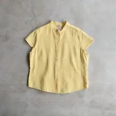 90s タルボットヴィンテージ リネン イエロー 半袖シャツ スタンドカラー