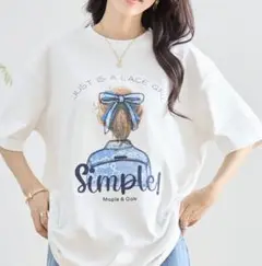 【ホワイト】TRUBE 立体リボンガールプリントTシャツ