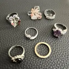 ゴールドシルバーリングセット 7点　バタフライ　ビジュー　おまとめセット個性的