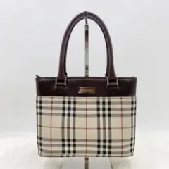 バーバリー ミニハンドバッグ ノバチェック キャンバス レザー ロゴプレート