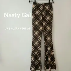 パンツ ズボン Nasty Gal チェック柄 フレアパンツ UK8 脚長効果