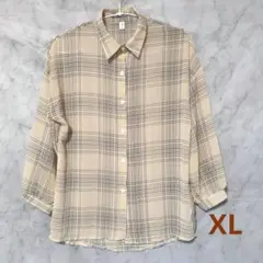 piao ベージュ・ブラックチェック長袖シャツ