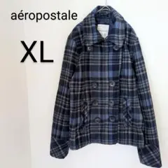 送料込❤aéropostale 【XL】ネイビー チェック ピーコート