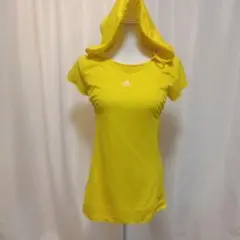 adidas フード付き鮮やかイエロートップス　Tシャツ　ランニング　S