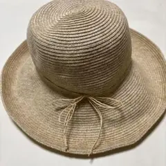 ユニクロ　ベージュ リボン付き 麦わら帽子 美品