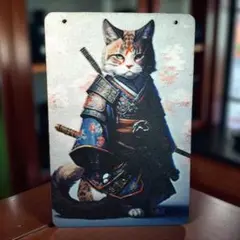 サムライ猫 インテリアプレート 木製 高さ22.5㎝ 訳あり