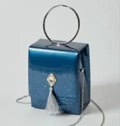 美品　ふりふ　エナメルタッセルボックス型2Wayバッグ　ショルダーバッグ　ブルー