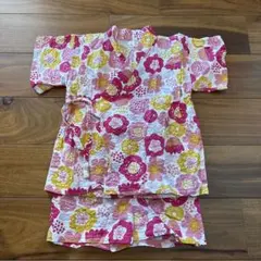 【美品】ピンク花柄コットン甚平 サイズ80