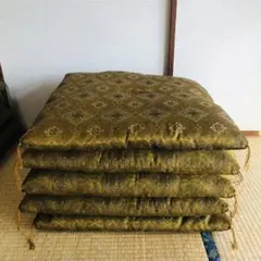 昭和レトロ　緑色の模様入り座布団5枚セット