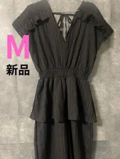 【新品】しまむらシャーリングサロペット Mサイズ ブラック