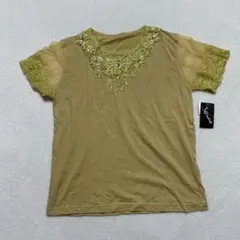 ジャストウェーブ ブラウス ゴールドレース 装飾Tシャツ オリーブ M-L