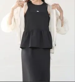 Bab イージージョーゼット ペプラムキャミワンピース ブラック バックリボン