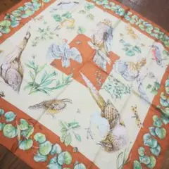 27A 美品 エルメス HERMES スカーフ 鳥 花柄