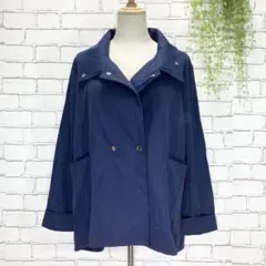 B384【ショートトレンチコート】F(ラジエム)紺 ダブルブレスト 未使用品