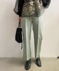 21AW センタープレス チェック パンツ M グリーン アメリ スリット 緑