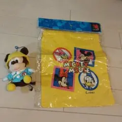 DISNEY　レトロ　ミッキーマウス ぬいぐるみ　キーホルダーと巾着セット