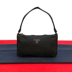 極 美品 プラダ 三角ロゴ ナイロン ワンショルダー ハンドバッグ ブラック