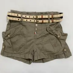 ショートパンツ + ベルト カーキ 子ども服 女の子用 Mサイズ