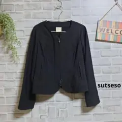 スチェッソ ノーカラージャケット 美品 ジップアップ 大人可愛い フォーマル M