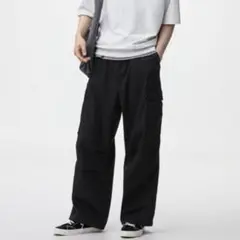 GU スーパー ワイド カーゴ パンツ ブラック S