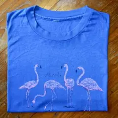 80s フラミンゴ アニマルTee シングルステッチ ブルー 動物 アート 自然