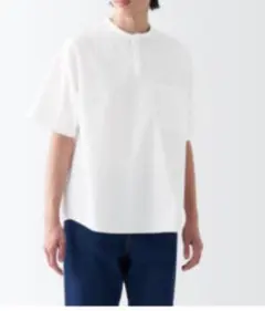 無印良品　涼感ヘンリーネック半袖布帛Ｔシャツ紳士Ｓ・白