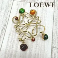 ロエベ LOEWE ブローチ アナグラム カラーストーン ゴールド
