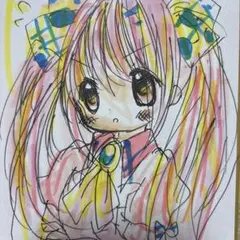 新作。手描きイラスト。小色紙。ツンデレ風の女の子