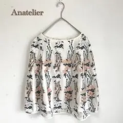 【アナトリエanatelier 】フラワーチュール刺繍シャツ　花柄【38】七分袖