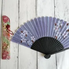 桜　布地　扇子　扇子入れ付き