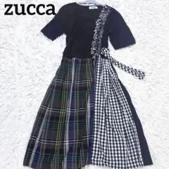特価✨ZUCCA ズッカ　ロングワンピース　異素材　ギンガムチェック　ベルト