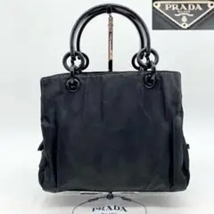 『美品』プラダ サイド 三角プレート テスート ナイロン プラハンドル ブラック
