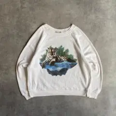 WILDFOX アニマルスウェット プリント タイガー 虎 古着 ホワイト M