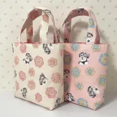 ミニミニトートバッグ２個セット　犬　シュナウザー柄　ハンドメイド
