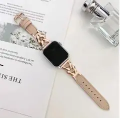 38/40/41mm アップルウォッチ　アプリコットレザーチェーンベルト　 本革