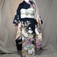 振袖フルセット 振袖 駒刺繍 黒地 成人式 卒業式 正絹
