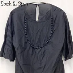 【Spick&Span】五分袖ブラウス　ビジュー　コットン　シルク　ブラック