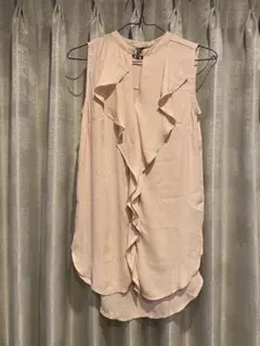 H&M 薄いピンク フリル ノースリーブ シャツ