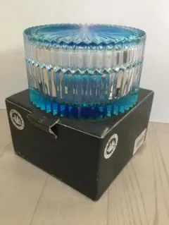 【最終値下げ】クリスタルガラス カラー 菓子器　キャンディポット レトロ ブルー