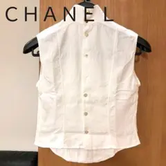 CHANEL シャネル 金 シェルボタン ノースリーブ ブラウス