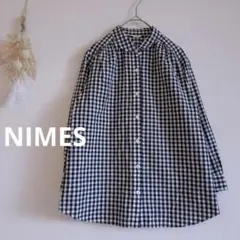 NIMES ギンガムチェック シャツ【S】ラウンドヘム 袖口ボタン 7分袖