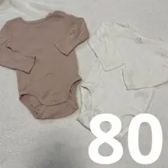 H&M 長袖ロンパース 白ピンク2枚セット 80