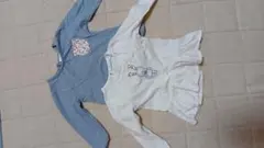 長袖トップス2枚セット（ウサギ刺繍.ストライプ小花）