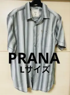 PRANA プラーナ　半袖シャツ　Lサイズ　ストライプ　白x黒