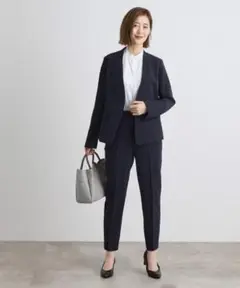 しなやかストレッチ イージーケア ジャケット&テーパードパンツ ネイビー上下 S