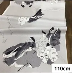 508A 難色！正絹はぎれ シルバー系 源氏物語絵柄 織柄 薄手生地 110cm